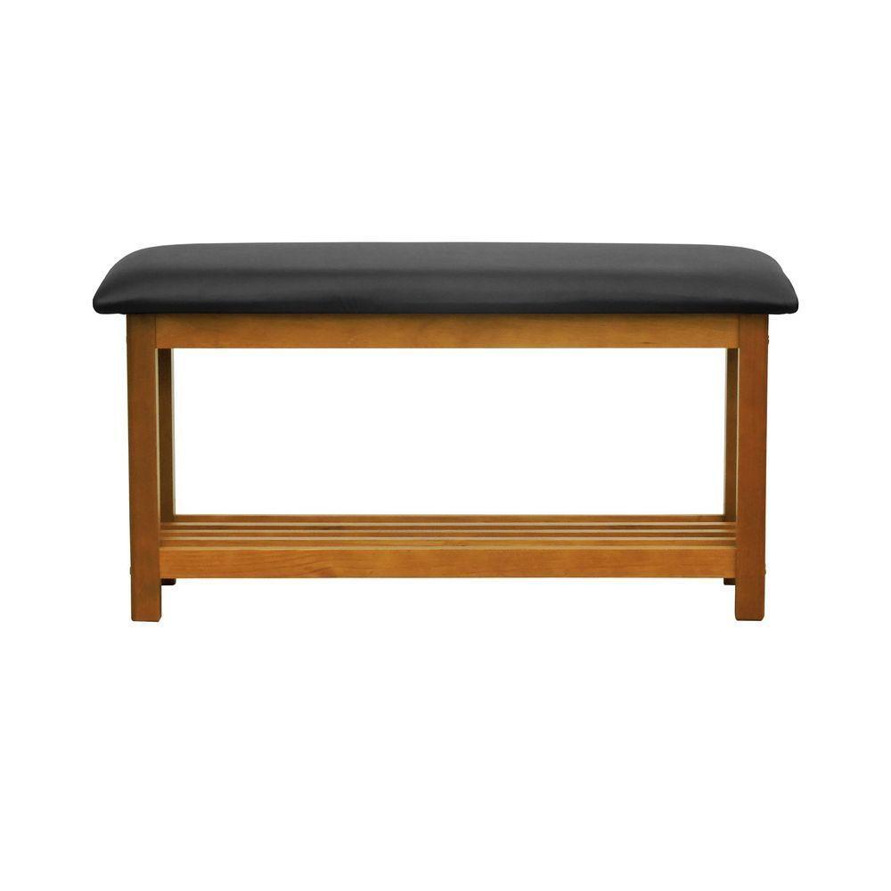 Banco Sapateira Viena Madeira Maciça - Amêndoa Assento Estofado Corano Preto - 6
