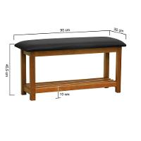 Banco Sapateira Viena Madeira Maciça - Amêndoa Assento Estofado Corano Preto