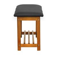 Banco Sapateira Viena Madeira Maciça - Amêndoa Assento Estofado Corano Preto - 5