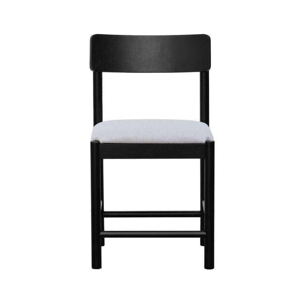 Cadeira Amber Madeira Maciça - Preto Assento Estofado Linho Bege Mescla Impermeável - 3