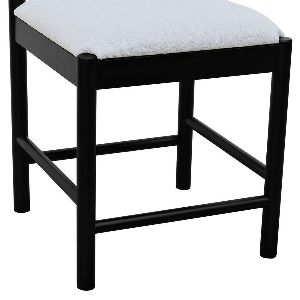 Cadeira Amber Madeira Maciça - Preto Assento Estofado Linho Bege Mescla Impermeável - 6