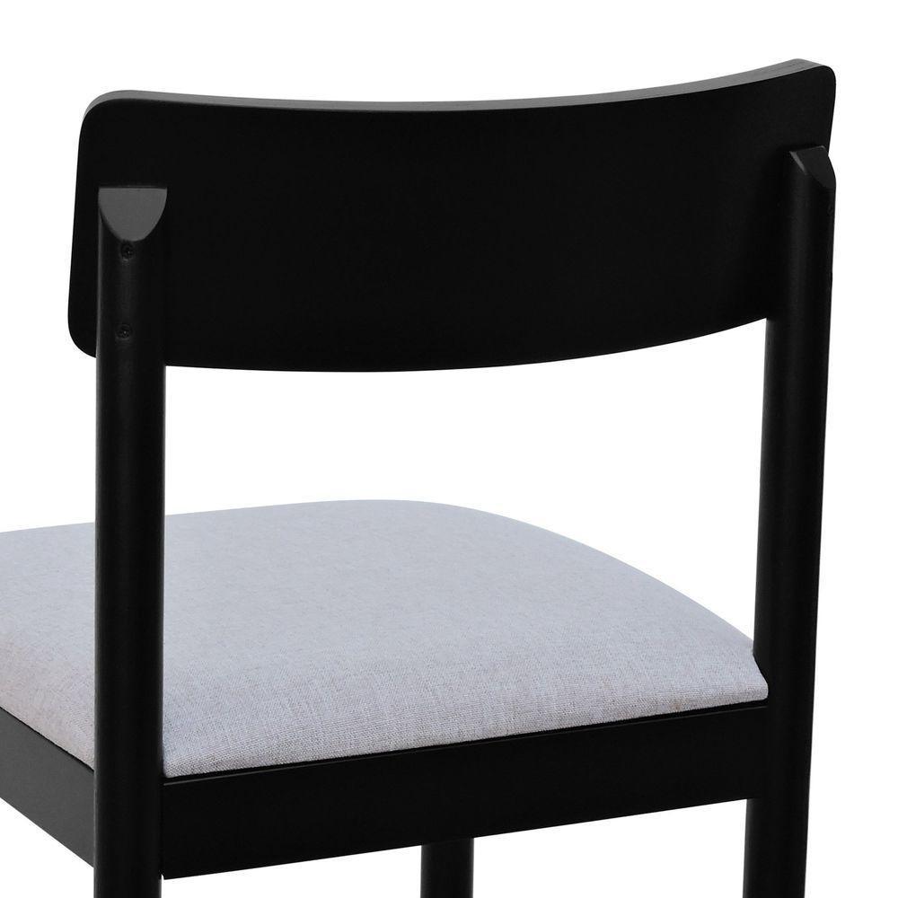 Cadeira Amber Madeira Maciça - Preto Assento Estofado Linho Bege Mescla Impermeável - 8