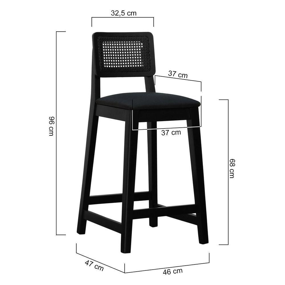 Banqueta Gabi Madeira Maciça Encosto C- Telinha C- 68cm Altura - Preto Assento Estofado Linho Preto Textura - 4