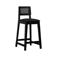 Banqueta Gabi Madeira Maciça Encosto C- Telinha C- 68cm Altura - Preto Assento Estofado Linho Preto Textura - 1