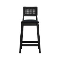 Banqueta Gabi Madeira Maciça Encosto C- Telinha C- 68cm Altura - Preto Assento Estofado Linho Preto Textura - 8