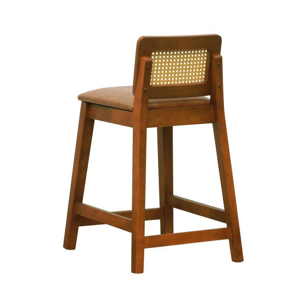 Banqueta Média Gabi Madeira Maciça Telinha Natural - Amêndoa Assento Estofado Corano Marrom Mescla - 7