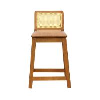 Banqueta Média Gabi Madeira Maciça Telinha Natural - Amêndoa Assento Estofado Corano Marrom Mescla - 3