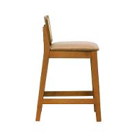 Banqueta Média Gabi Madeira Maciça Telinha Natural - Amêndoa Assento Estofado Corano Marrom Mescla - 5