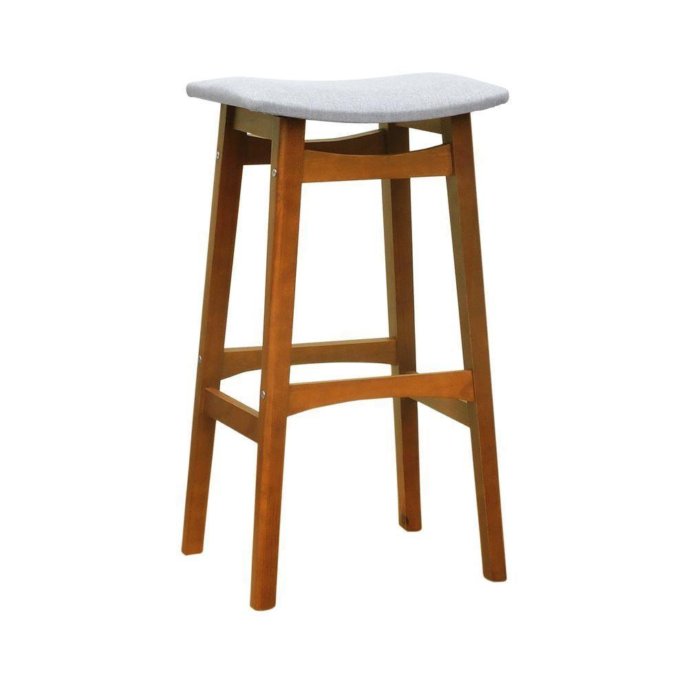 Banco Alto Confort Madeira Maciça Assento Anatômico - Amêndoa Estofado Linho Bege Mescla Impermeável - 1