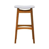 Banco Alto Confort Madeira Maciça Assento Anatômico - Amêndoa Estofado Linho Bege Mescla Impermeável