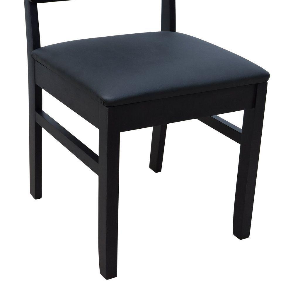 Cadeira Quéops Madeira Maciça Encosto Anatômico Assento Estofado - Preto Corano Preto - 5