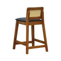 Banqueta Média Gabi Madeira Maciça Telinha Natural - Amêndoa Assento Estofado Corano Preto - 2