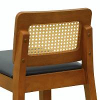 Banqueta Média Gabi Madeira Maciça Telinha Natural - Amêndoa Assento Estofado Corano Preto