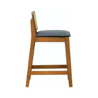 Banqueta Média Gabi Madeira Maciça Telinha Natural - Amêndoa Assento Estofado Corano Preto - 7