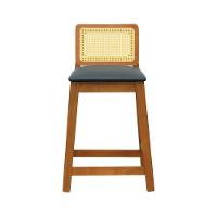 Banqueta Média Gabi Madeira Maciça Telinha Natural - Amêndoa Assento Estofado Corano Preto - 8