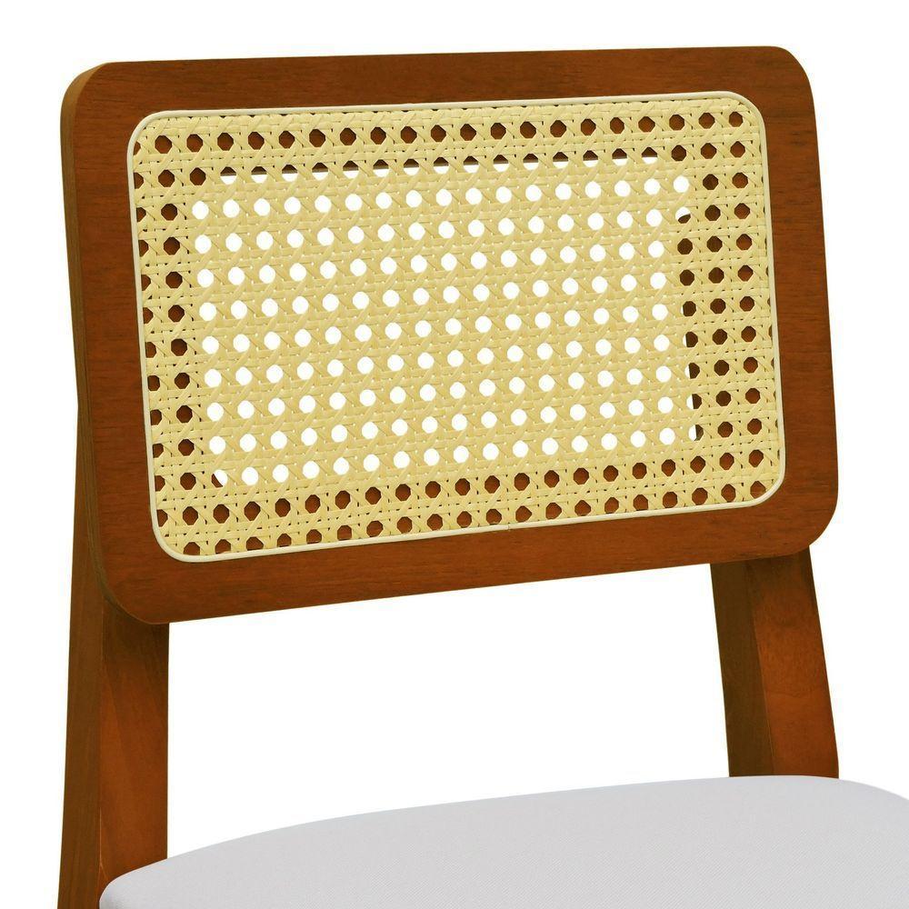 Banqueta Gabi Madeira Maciça Encosto Telinha C- 68cm Altura - Amêndoa Assento Estofado Linho Bege - 4