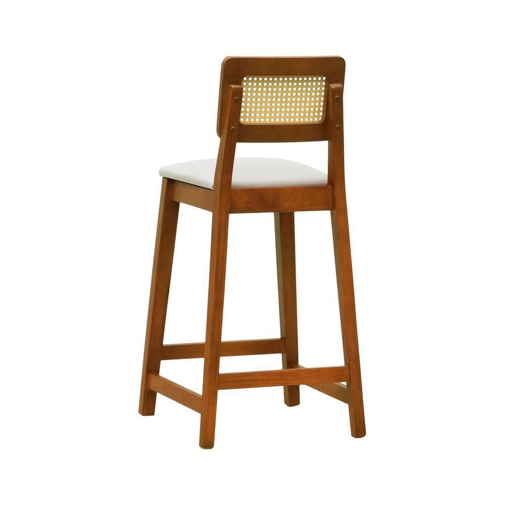 Banqueta Gabi Madeira Maciça Encosto Telinha C- 68cm Altura - Amêndoa Assento Estofado Linho Bege - 5