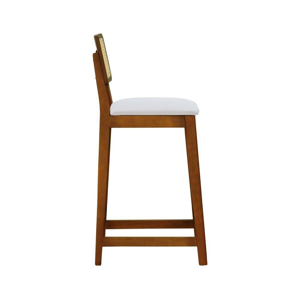 Banqueta Gabi Madeira Maciça Encosto Telinha C- 68cm Altura - Amêndoa Assento Estofado Linho Bege - 6