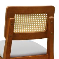 Banqueta Gabi Madeira Maciça Encosto Telinha C- 68cm Altura - Amêndoa Assento Estofado Linho Bege - 2