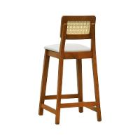 Banqueta Gabi Madeira Maciça Encosto Telinha C- 68cm Altura - Amêndoa Assento Estofado Linho Bege - 5