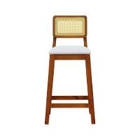 Banqueta Gabi Madeira Maciça Encosto Telinha C- 68cm Altura - Amêndoa Assento Estofado Linho Bege - 7