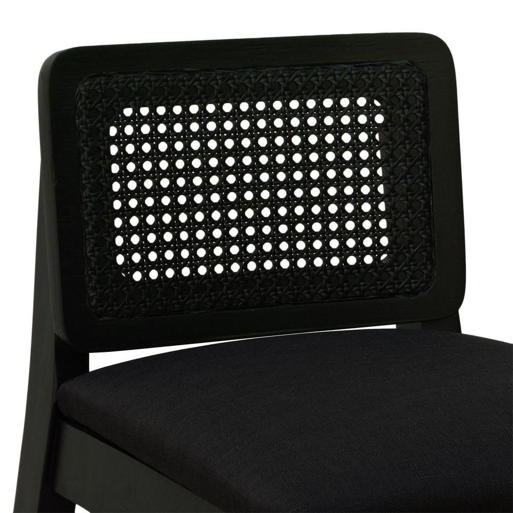 Banqueta Média Gabi Madeira Maciça Telinha - Preto Assento Estofado Linho Preto Textura - 2