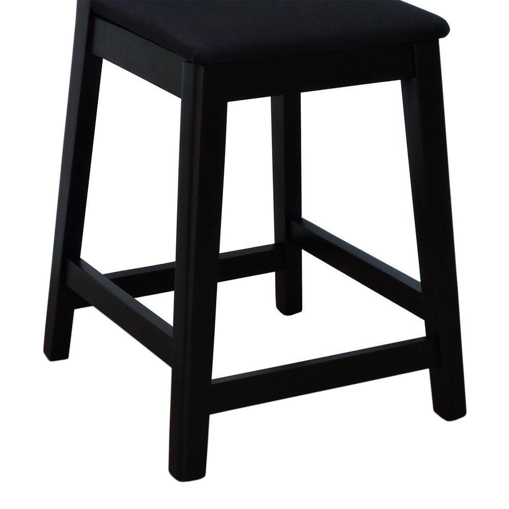 Banqueta Média Gabi Madeira Maciça Telinha - Preto Assento Estofado Linho Preto Textura - 3