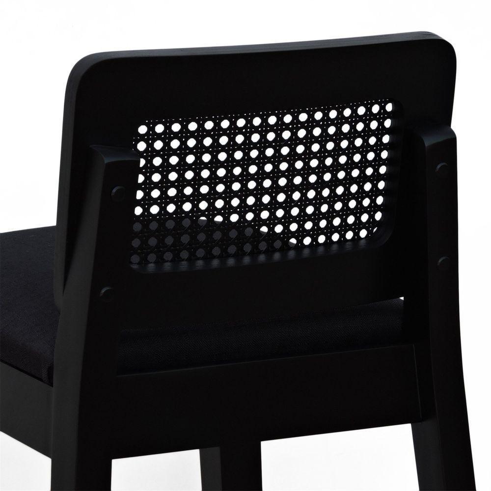 Banqueta Média Gabi Madeira Maciça Telinha - Preto Assento Estofado Linho Preto Textura - 6