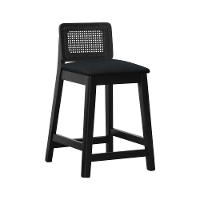 Banqueta Média Gabi Madeira Maciça Telinha - Preto Assento Estofado Linho Preto Textura - 1