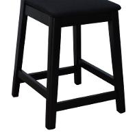 Banqueta Média Gabi Madeira Maciça Telinha - Preto Assento Estofado Linho Preto Textura - 3