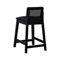 Banqueta Média Gabi Madeira Maciça Telinha - Preto Assento Estofado Linho Preto Textura - 7