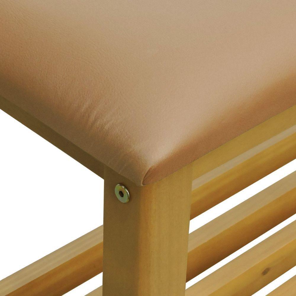 Banco Sapateira Viena Madeira Maciça - Natural Assento Estofado Corano Caramelo - 3