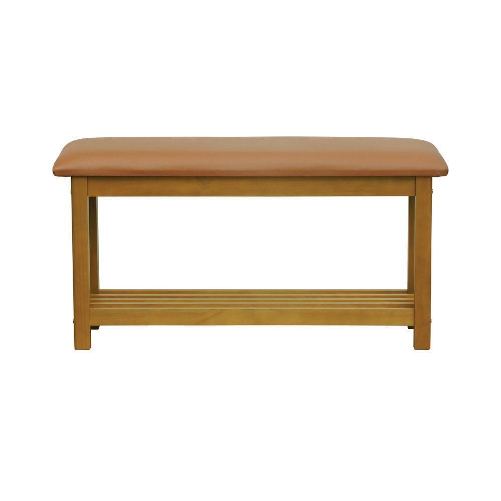 Banco Sapateira Viena Madeira Maciça - Natural Assento Estofado Corano Caramelo - 4