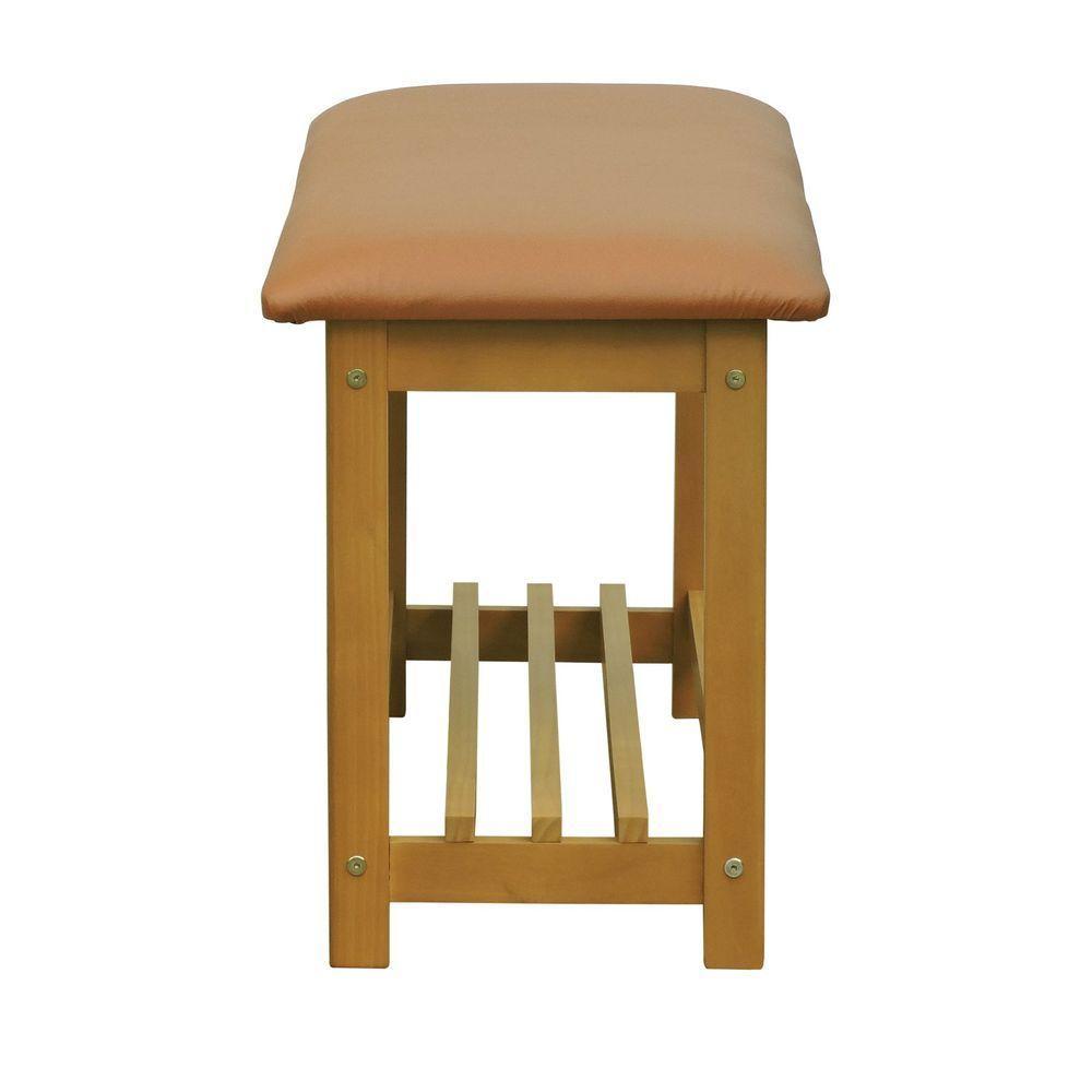 Banco Sapateira Viena Madeira Maciça - Natural Assento Estofado Corano Caramelo - 5