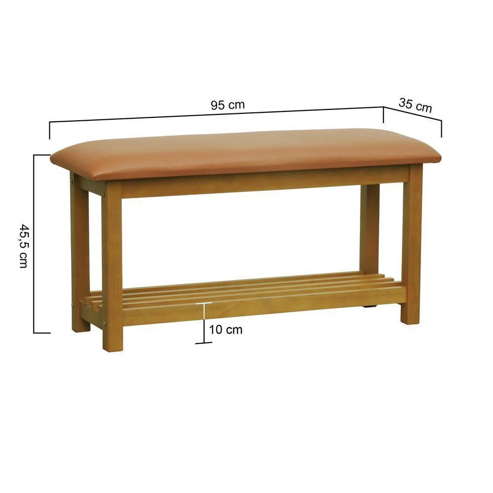 Banco Sapateira Viena Madeira Maciça - Natural Assento Estofado Corano Caramelo - 6