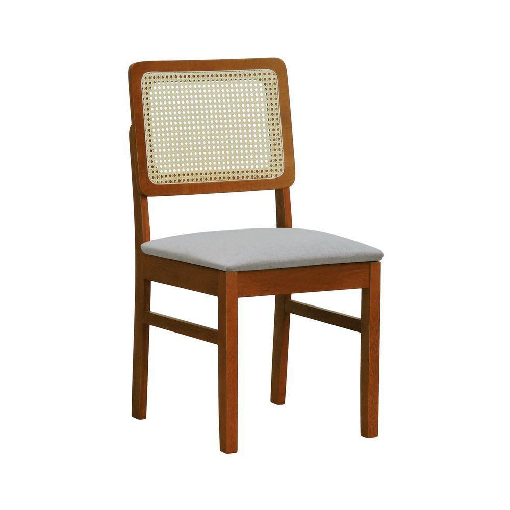 Kit 2 Cadeiras Madeira Maciça Lyon Encosto Telinha Natural - Amêndoa Assento Estofado Linho Bege Mescla Impermeável - 5