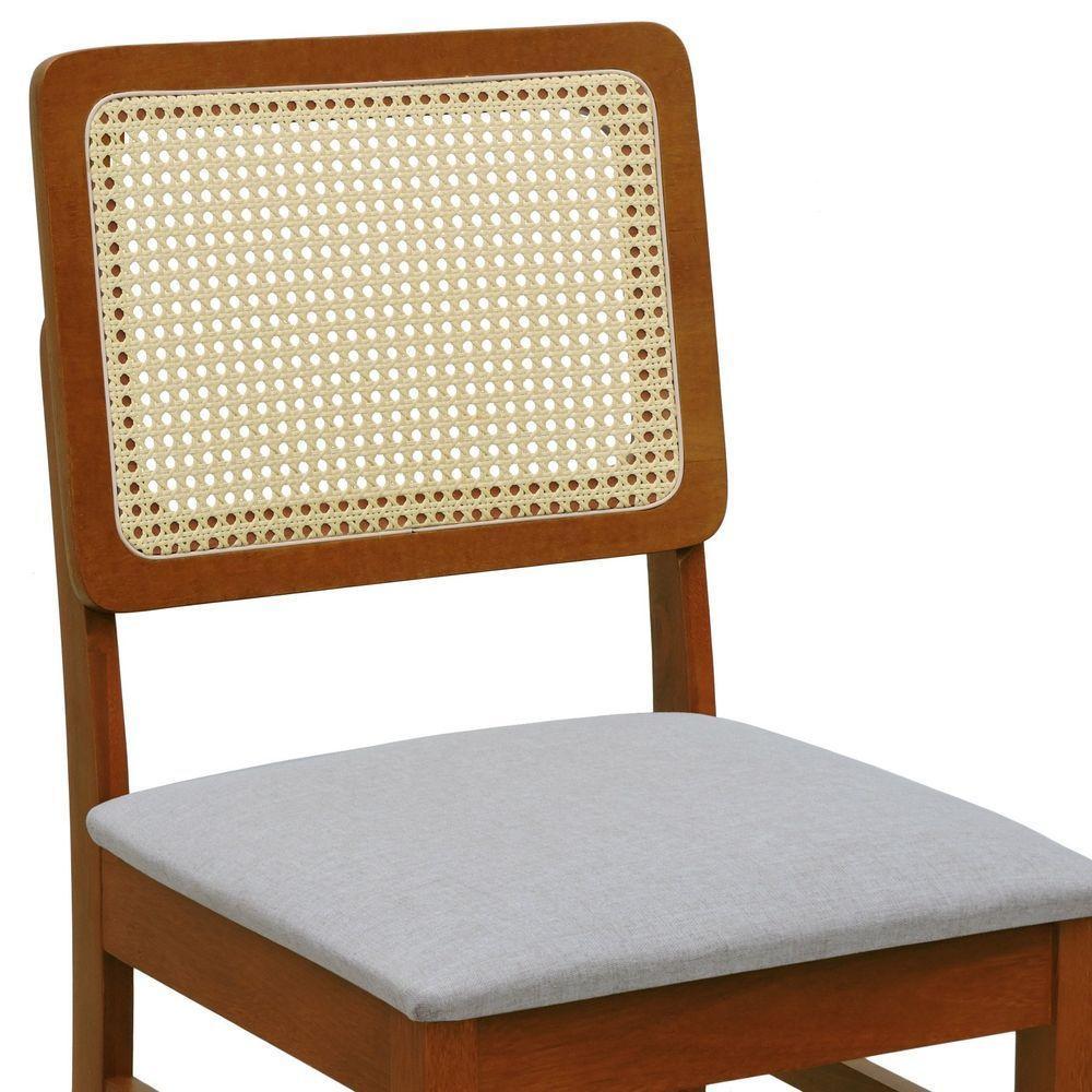 Kit 2 Cadeiras Madeira Maciça Lyon Encosto Telinha Natural - Amêndoa Assento Estofado Linho Bege Mescla Impermeável - 6