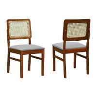 Kit 2 Cadeiras Madeira Maciça Lyon Encosto Telinha Natural - Amêndoa Assento Estofado Linho Bege Mescla Impermeável - 1