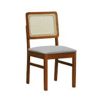 Kit 2 Cadeiras Madeira Maciça Lyon Encosto Telinha Natural - Amêndoa Assento Estofado Linho Bege Mescla Impermeável - 5