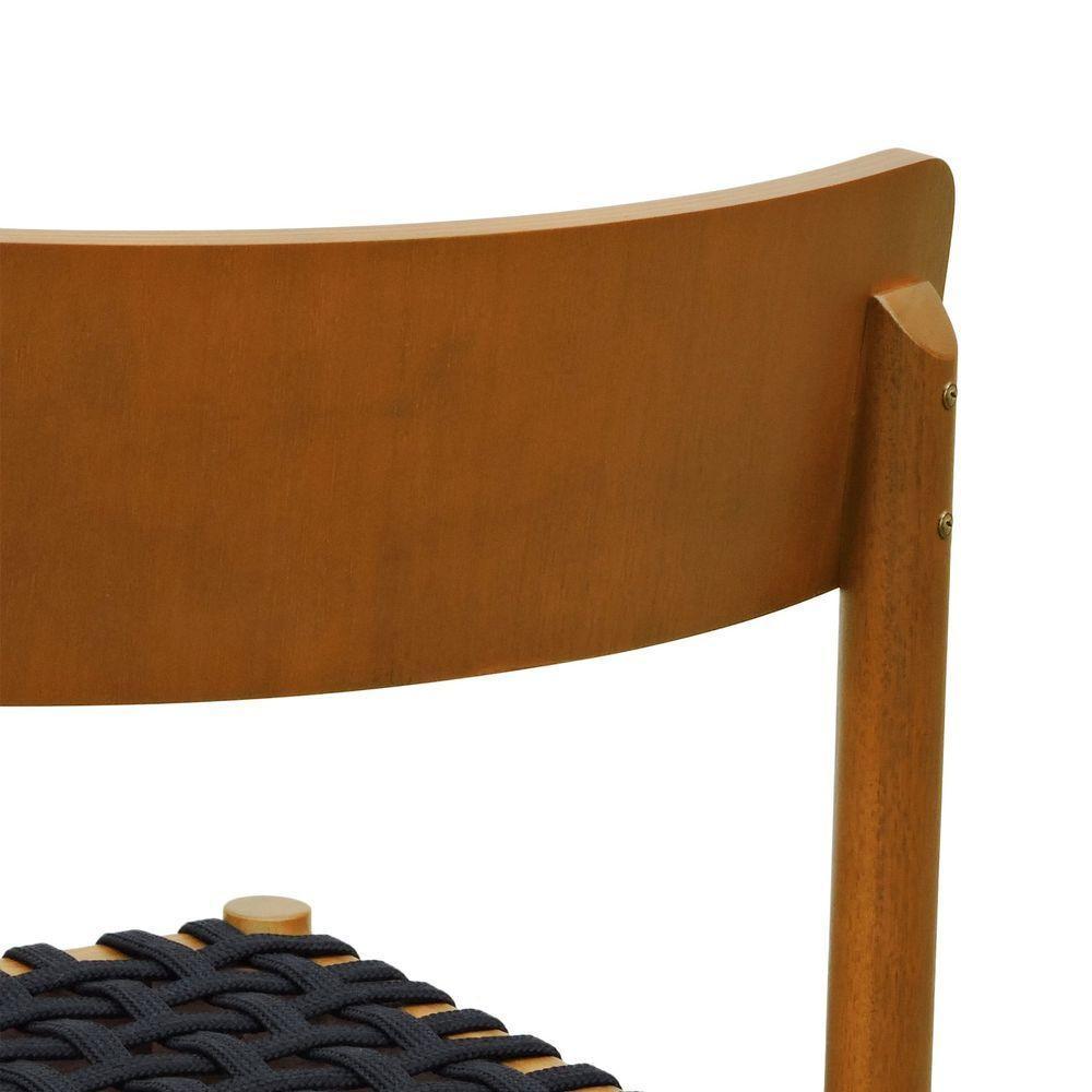 Cadeira Amber Madeira Maciça - Amêndoa Trançado Corda Na Cor Preta - 8