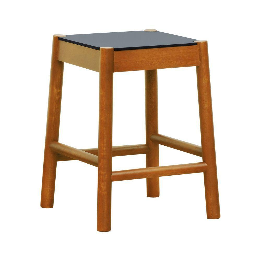 Banco Baixo Amber Madeira Maciça - Amêndoa Assento Mdf Bp Na Cor Preta - 1