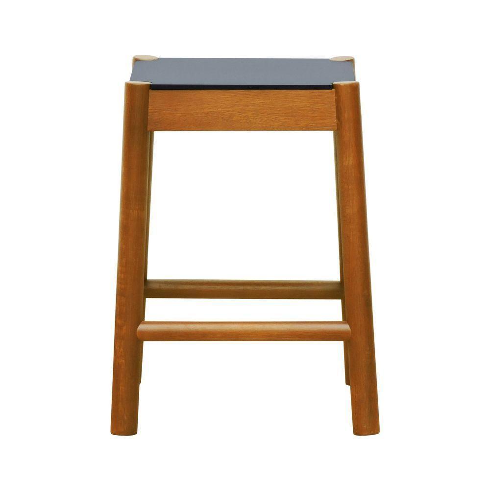 Banco Baixo Amber Madeira Maciça - Amêndoa Assento Mdf Bp Na Cor Preta - 3