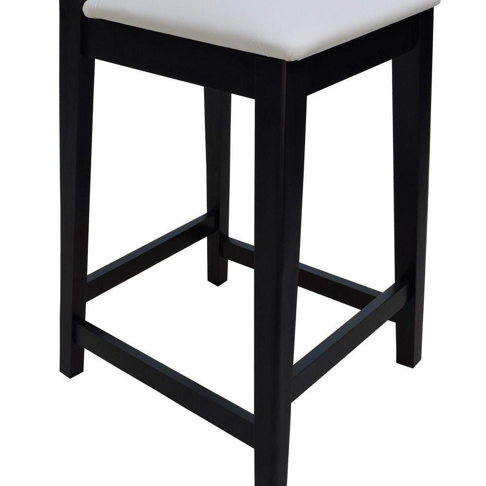 Banqueta Gabi Madeira Maciça Encosto C- Telinha C- 68cm Altura - Preto Assento Estofado Corano Bege - 2