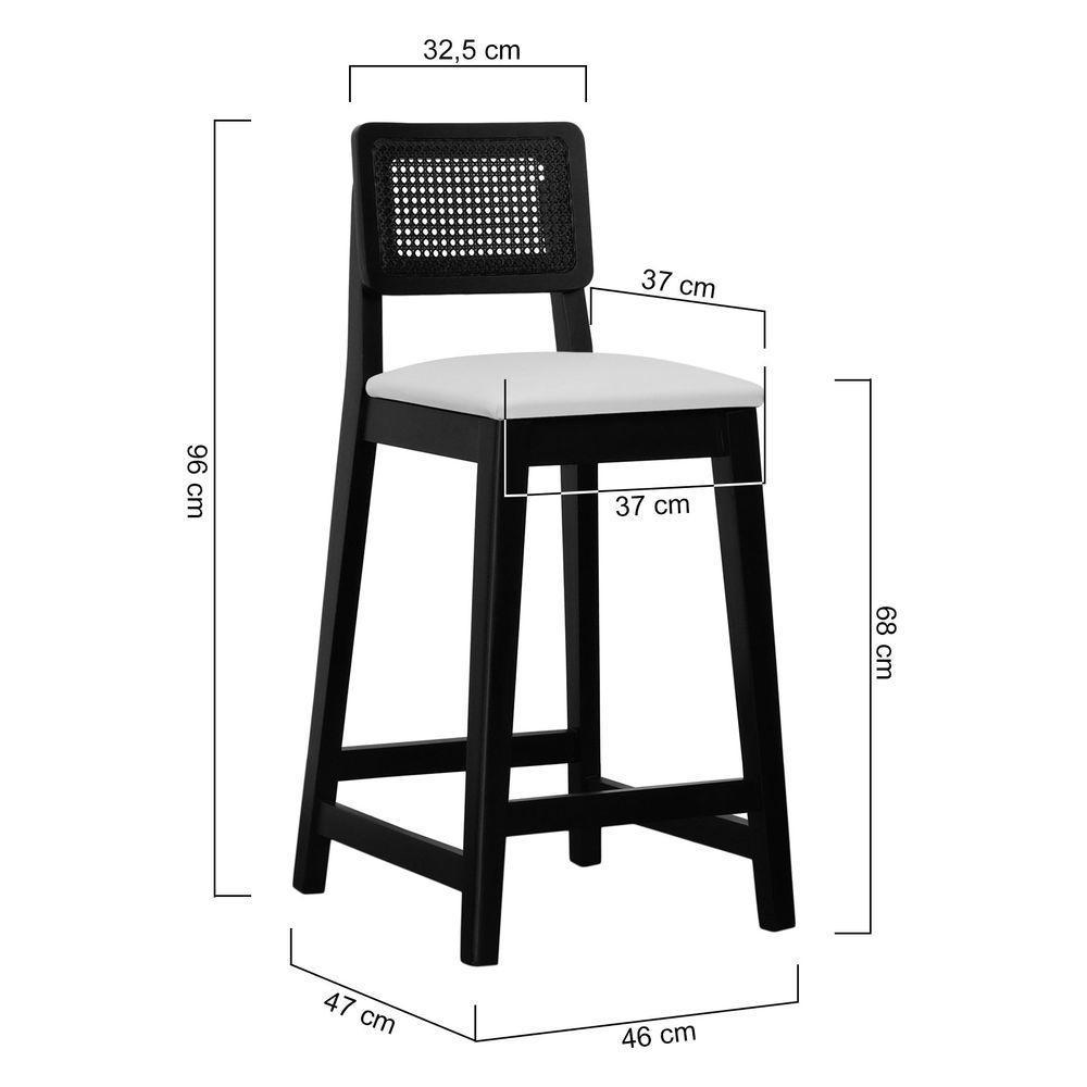 Banqueta Gabi Madeira Maciça Encosto C- Telinha C- 68cm Altura - Preto Assento Estofado Corano Bege - 5