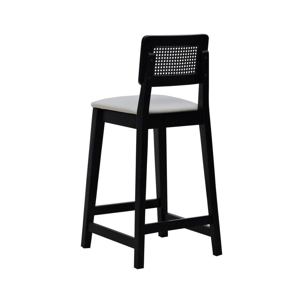 Banqueta Gabi Madeira Maciça Encosto C- Telinha C- 68cm Altura - Preto Assento Estofado Corano Bege - 6