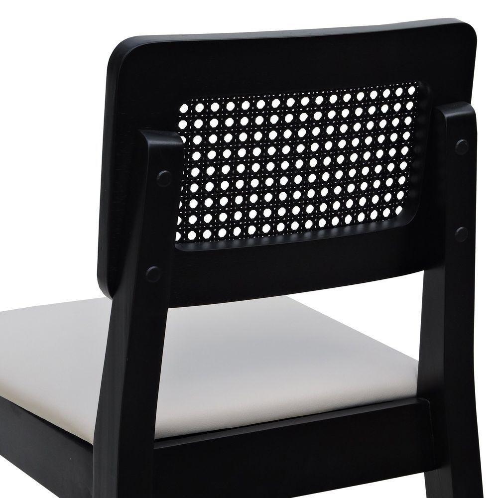 Banqueta Gabi Madeira Maciça Encosto C- Telinha C- 68cm Altura - Preto Assento Estofado Corano Bege - 8