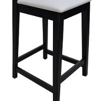 Banqueta Gabi Madeira Maciça Encosto C- Telinha C- 68cm Altura - Preto Assento Estofado Corano Bege - 2