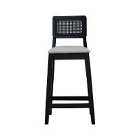 Banqueta Gabi Madeira Maciça Encosto C- Telinha C- 68cm Altura - Preto Assento Estofado Corano Bege - 3