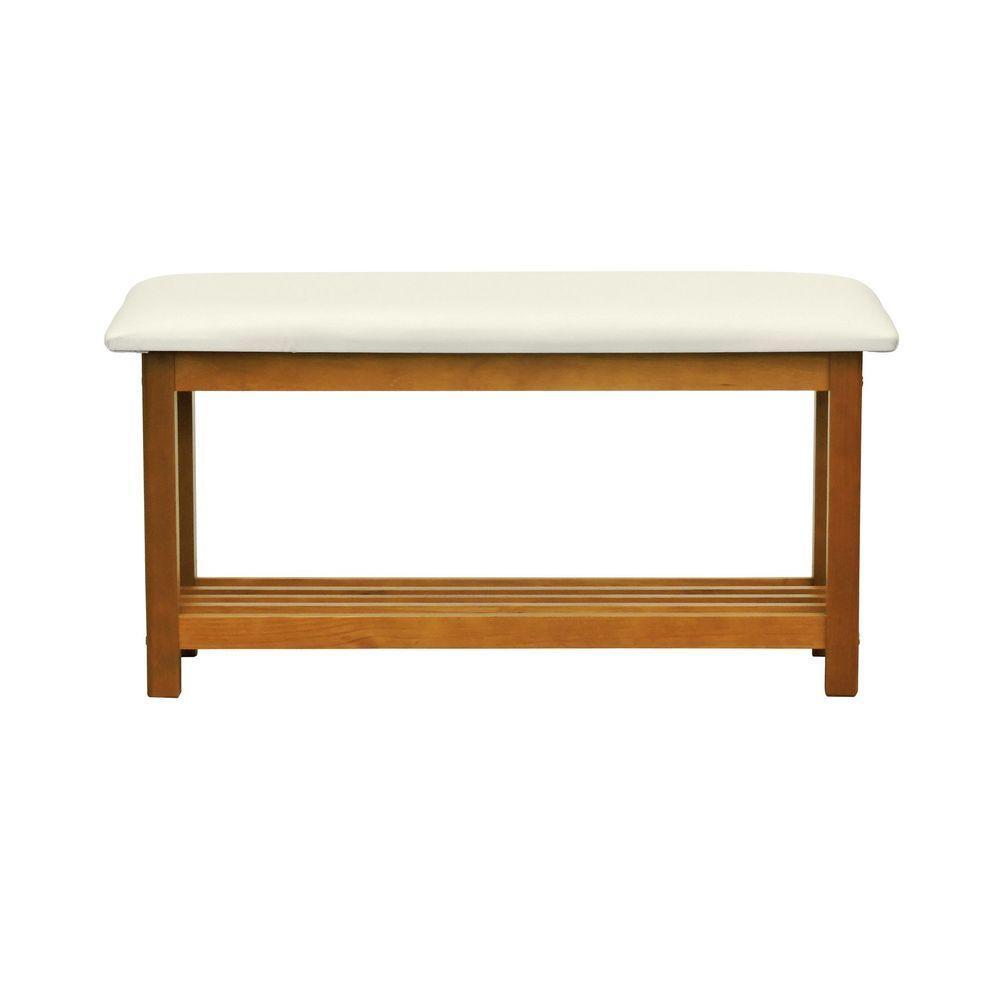 Banco Sapateira Viena Madeira Maciça - Amêndoa Assento Estofado Corano Bege - 2