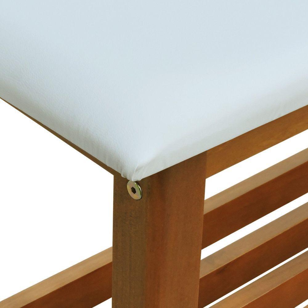 Banco Sapateira Viena Madeira Maciça - Amêndoa Assento Estofado Corano Bege - 3